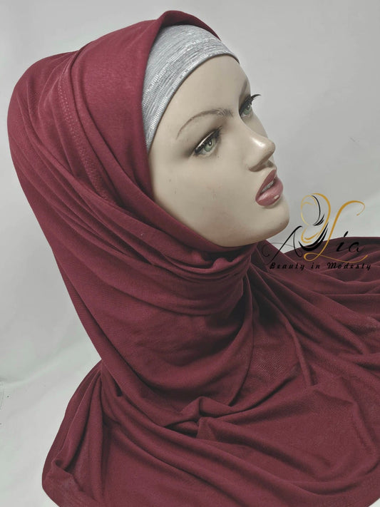 Burgundy Matt Plain Jersey Shawl