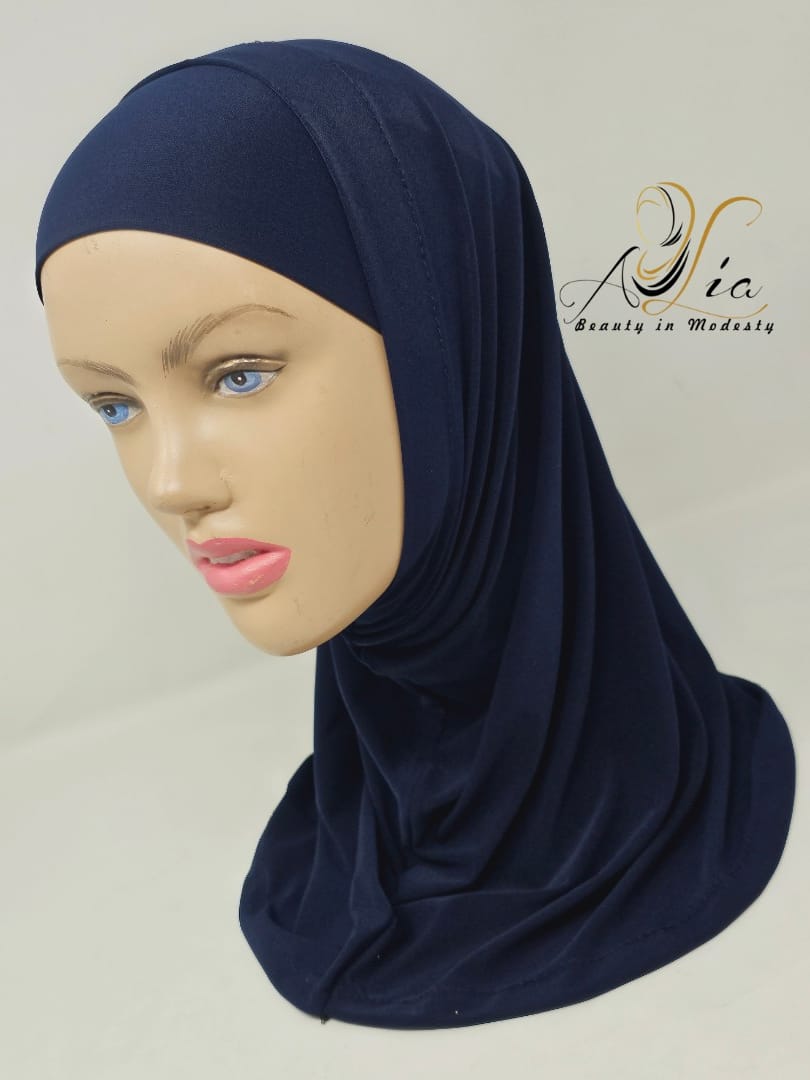 Layal Navy Blue Blend Plain 2 Pc Lycra Hijab