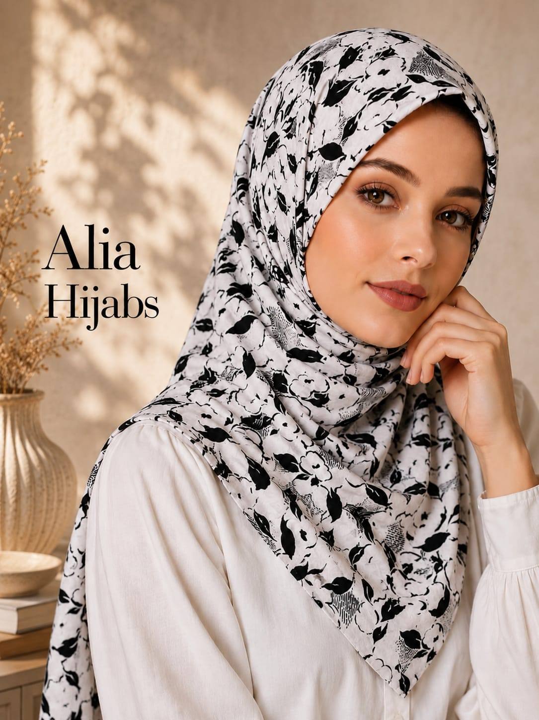 Black & White Satin Square Hijab - 20