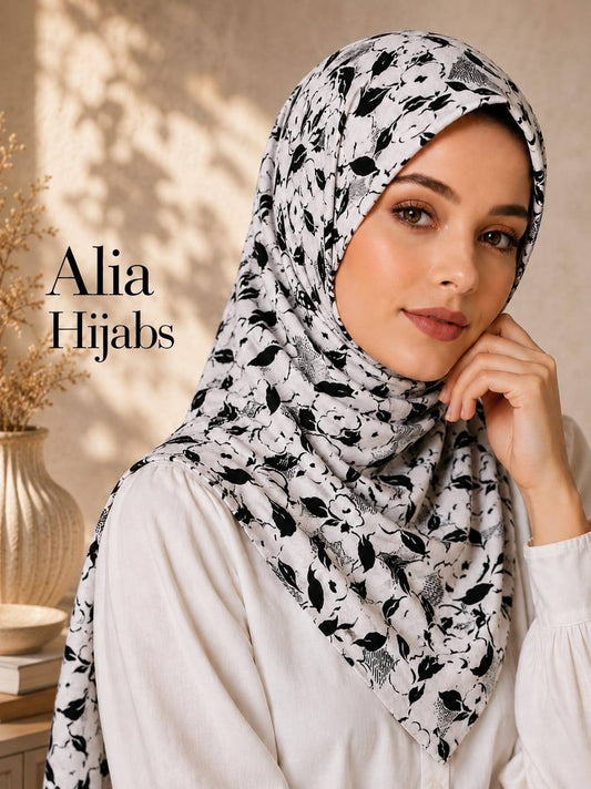 Black & White Satin Square Hijab - 20