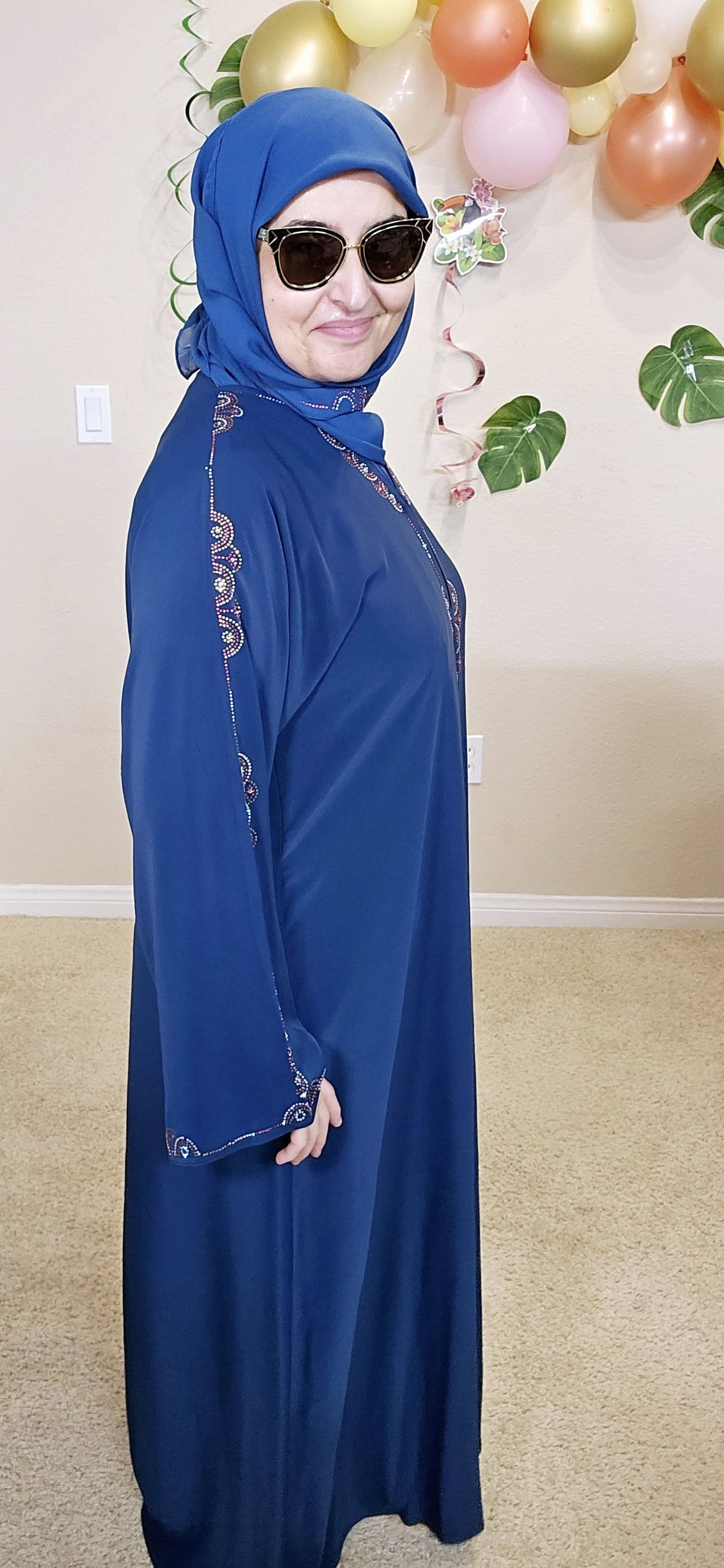 Sapphire Blue With Crystals Abaya With Shawl #6750