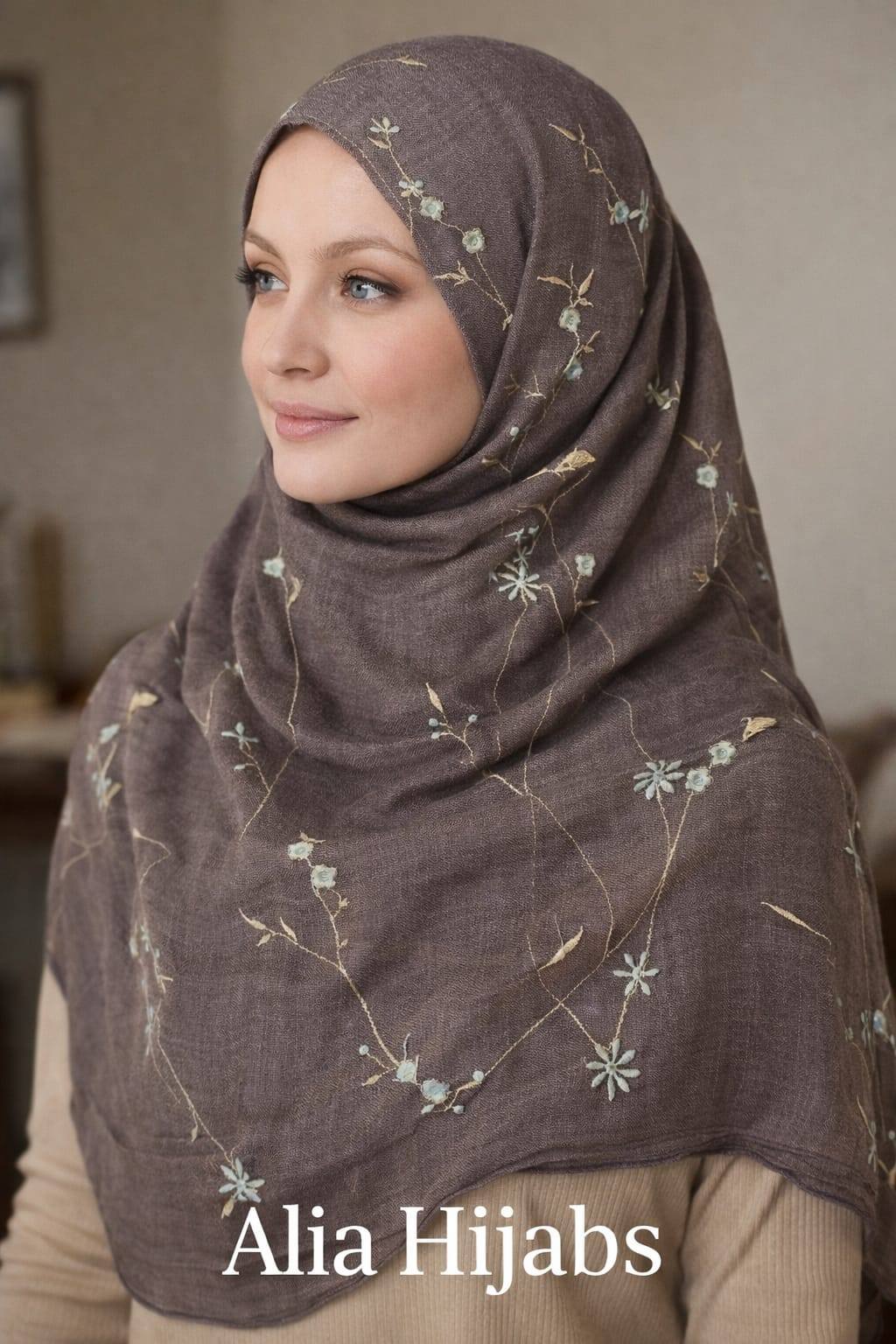 Truffle Brown/Jade Blue/Gold Cotton Shawl 5049