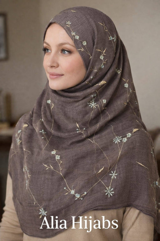 Truffle Brown/Jade Blue/Gold Cotton Shawl 5049