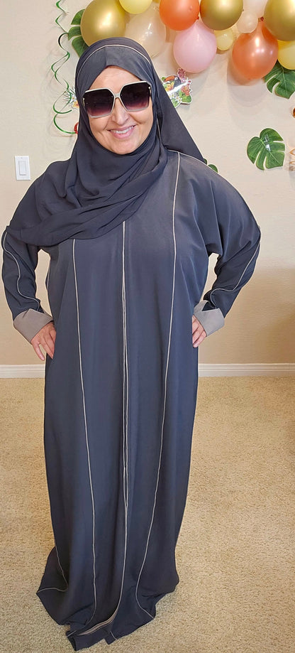 Charcoal Gray & Beige Abaya With Shawl #6752