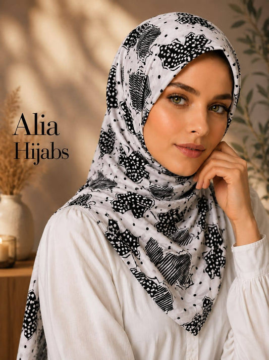 White & Black Satin Square Hijab - 24