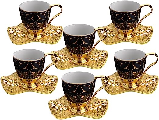 Black-Gold Fancy Greek/Turkish Coffee Cups Set of 6