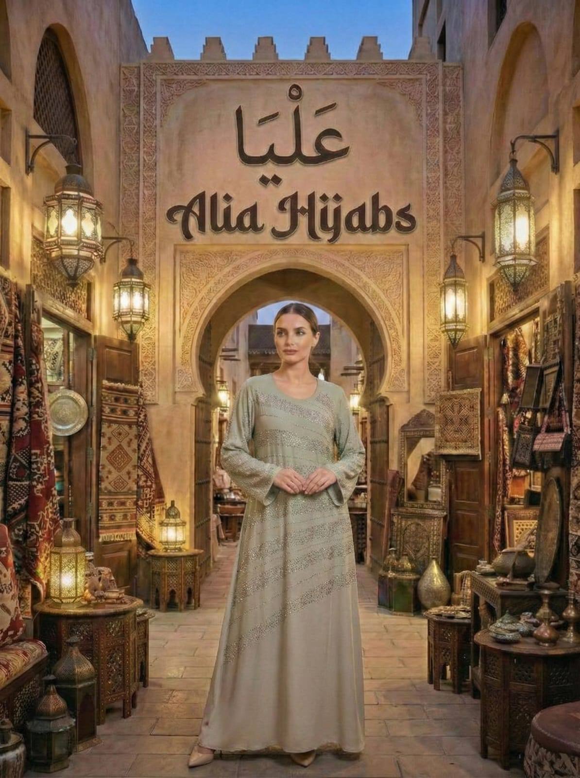 Mint Satin & Rhinestones Gabaliya/Dishdasha