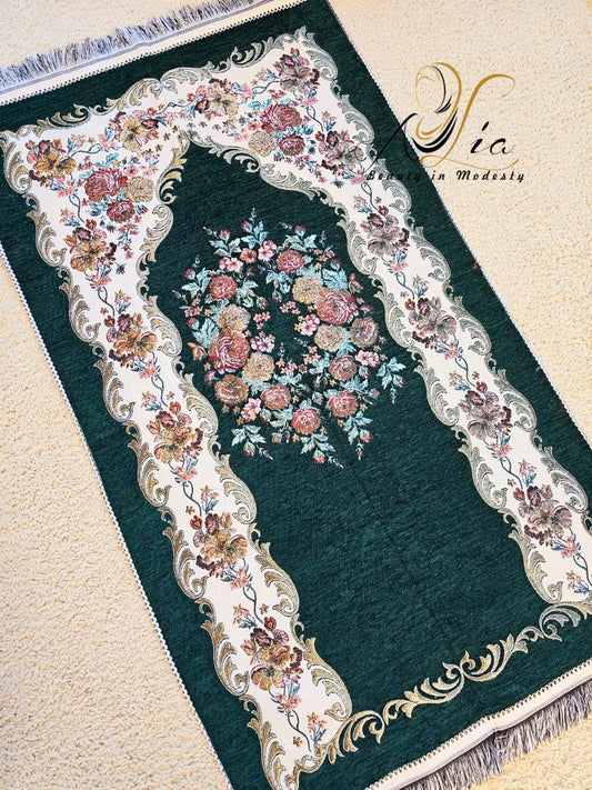 Green & Flowers Thin Islamic Prayer Rug