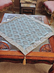 Square Fancy Tablecloth Of Light Turquoise & Light Beige