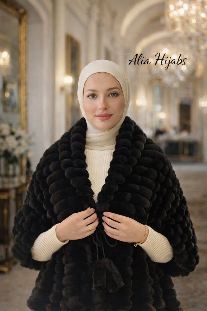 Black Fancy Fur Shoulder Shawl