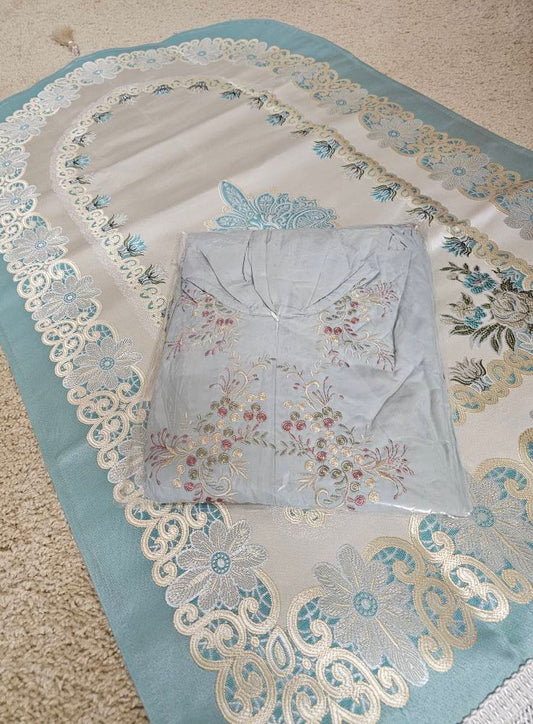 Set of Prayer Dress (Isdal) & Rug - Mint Dress & Turquoise/Beige Rug