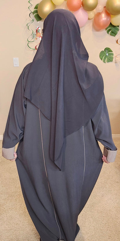 Charcoal Gray & Beige Abaya With Shawl #6752