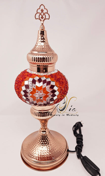 Antique Mosaic Vintage Lamp, Orange, Rose Copper, 18"