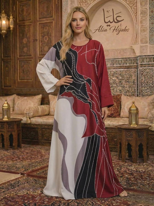 Burgundy, Black, Off White Fine Satin With Pearls & Rhinestones
