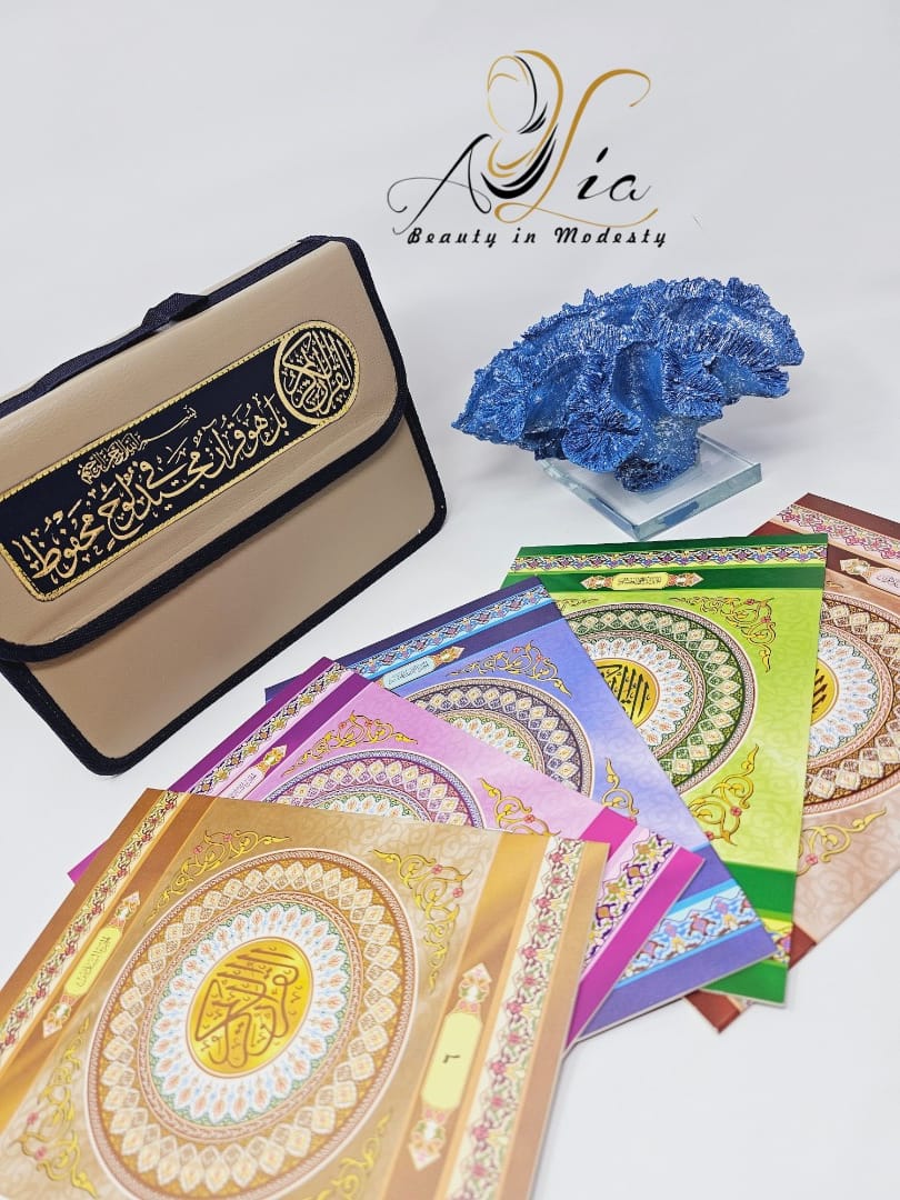 30 Juza Set Of Holy Quran In Beige & Navy Blue Leather Case
