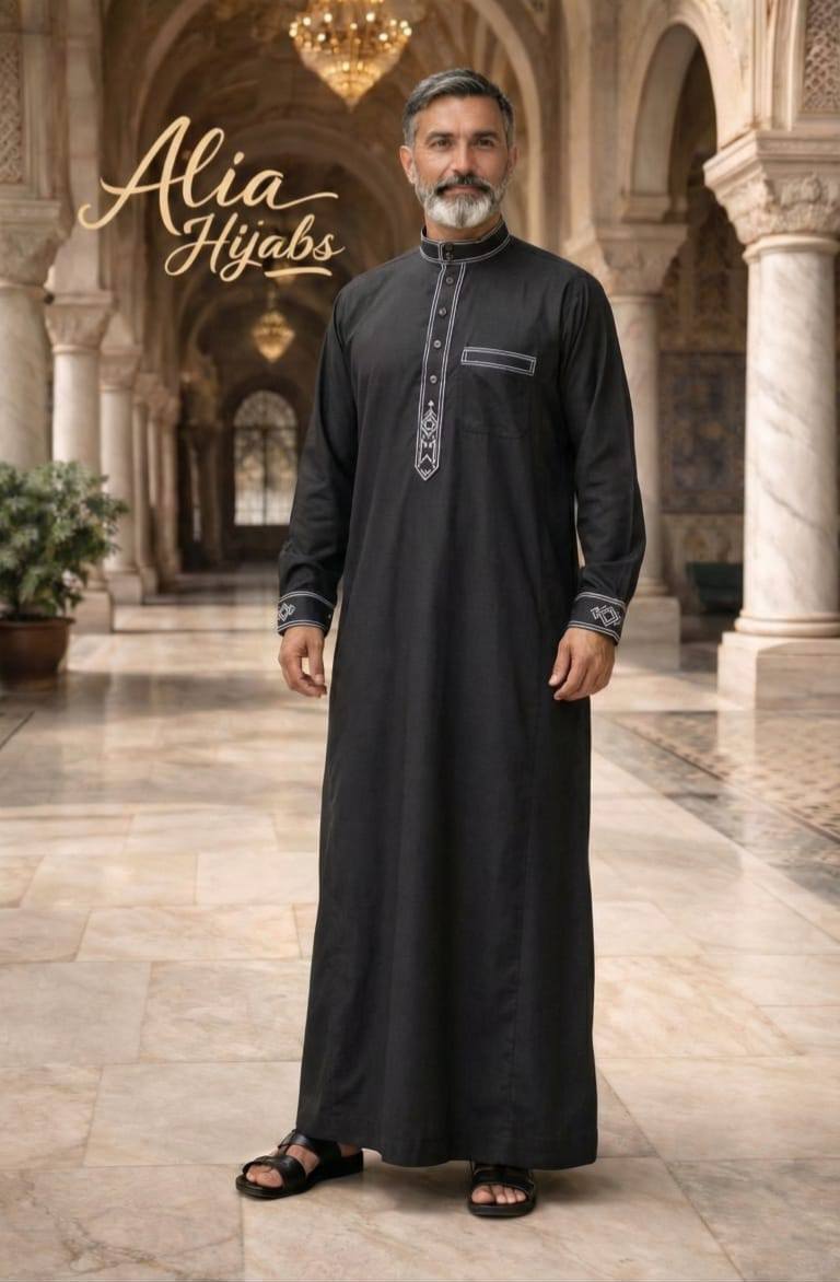 Charcoal / Silver & Black Embroidery - Alia Hijabs