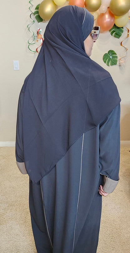 Charcoal Gray & Beige Abaya With Shawl #6752