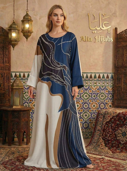 Navy Blue, Black, Off White Fine Satin With Pearls & Rhinestones