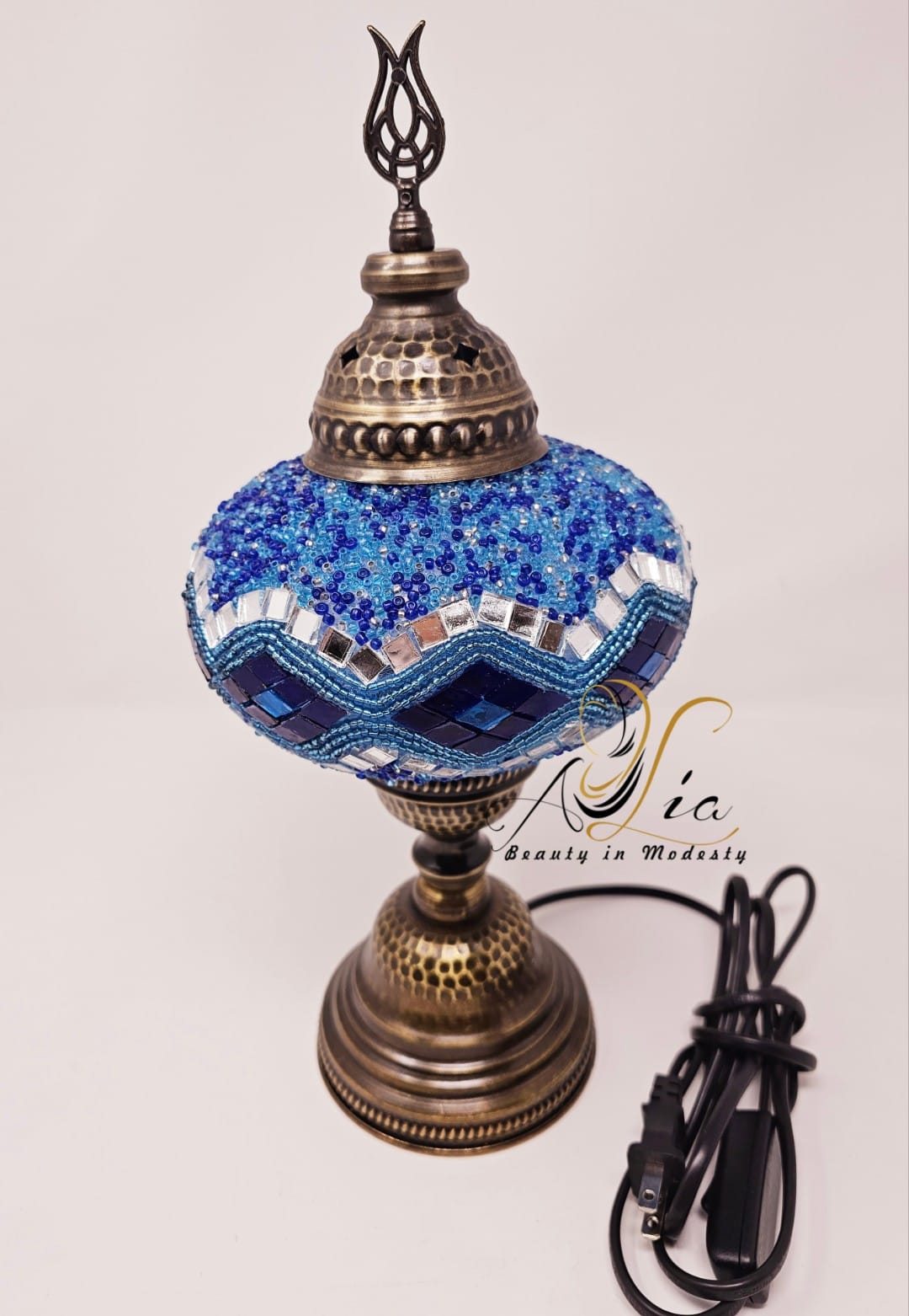 Antique Mosaic Vintage Lamp, Navy Blue, 16.5"