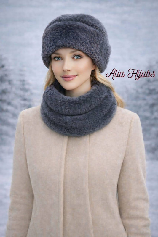 Charcoal Fur Hat & Scarf Set
