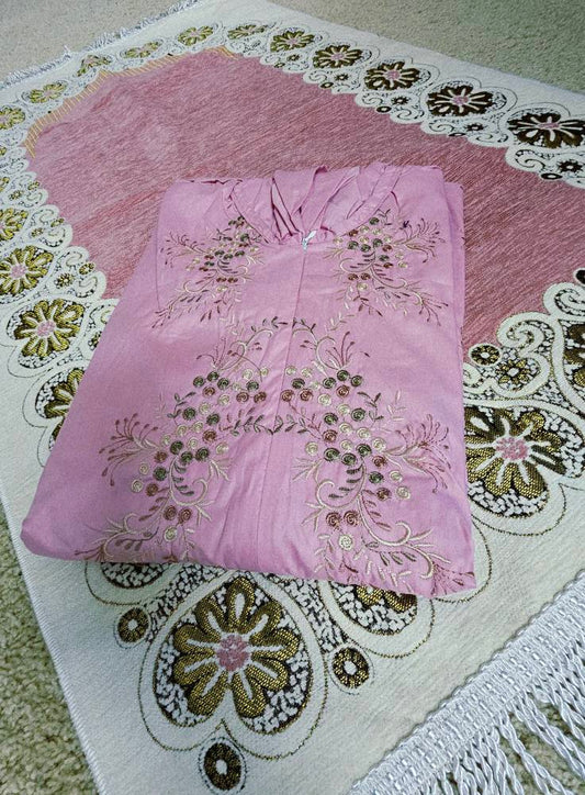 Set of Prayer Dress (Isdal) & Rug - Pink Dress & Pink/Beige Rug