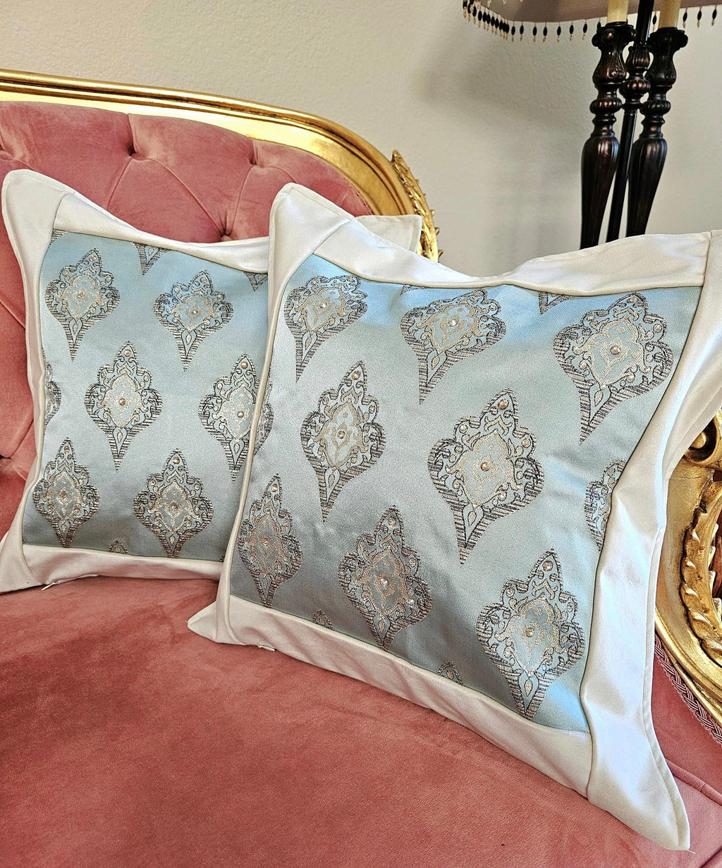 Light Turquoise & Beige Of Two Pcs Fancy Cushion Covers – Alia Hijabs