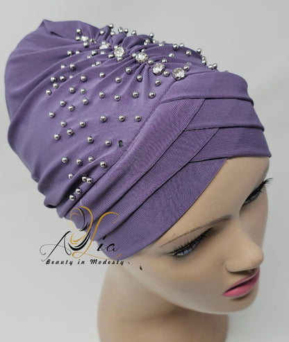 Fancy Lycra Turban With Diamond Beads, Available In Different Colors