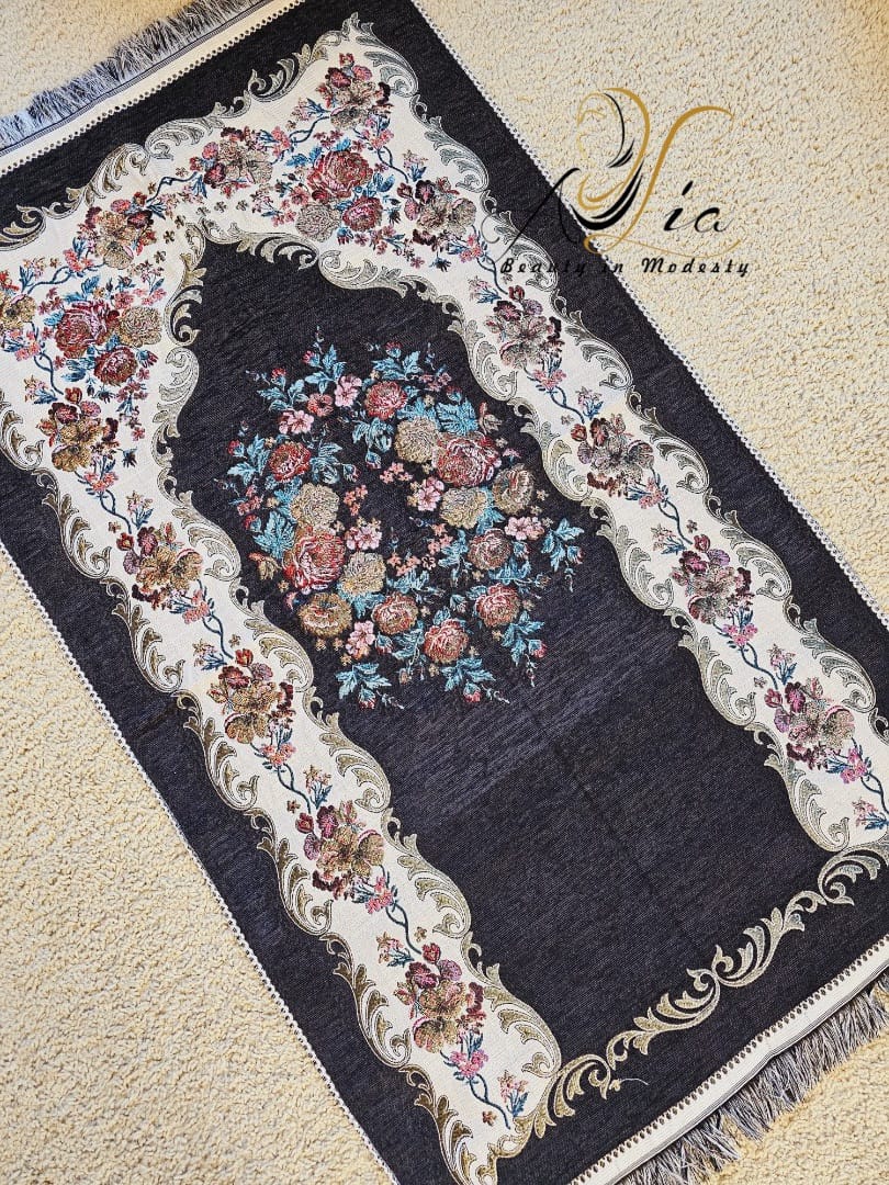 Charcoal & Flowers Thin Islamic Prayer Rug