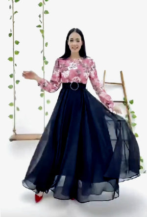 Rose Pink With Black Color Dress