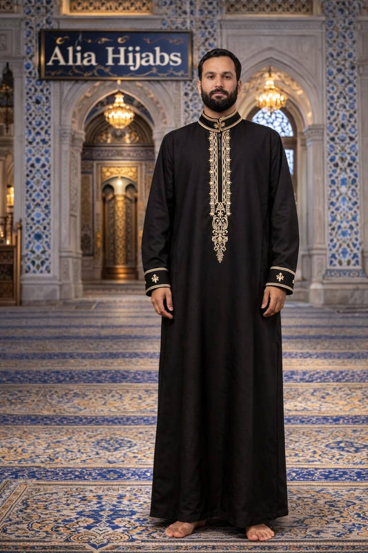Black / Golden Embroidery - Alia Hijabs