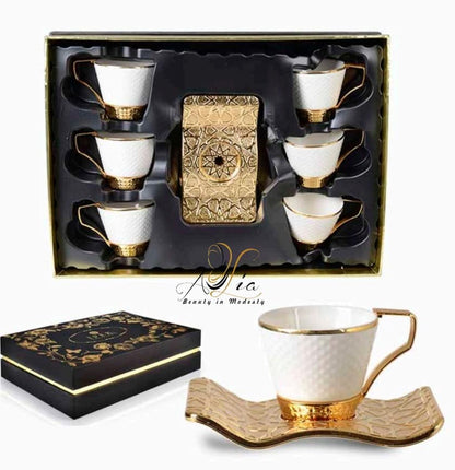 White-Gold Fancy Greek/Turkish Coffee Cups Set of 6