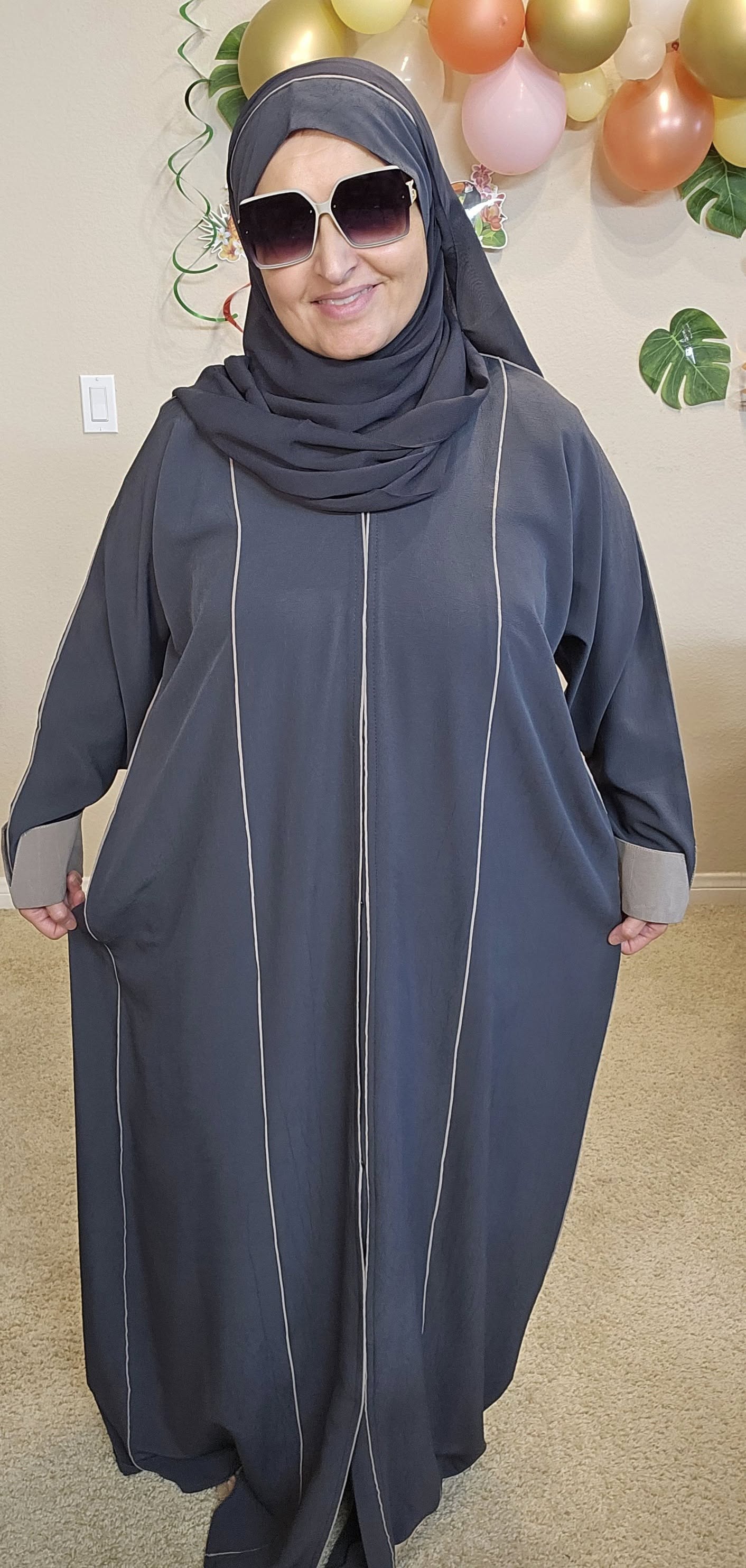 Charcoal Gray & Beige Abaya With Shawl #6752