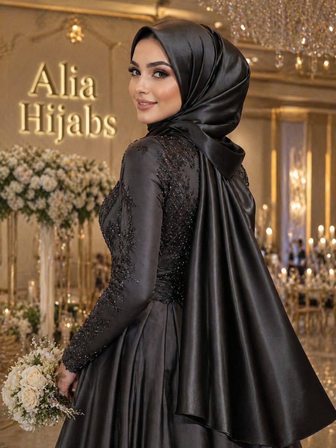 Black Double Face Plain Satin Shawl