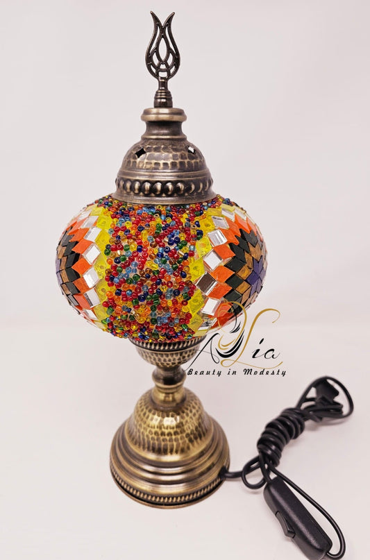 Antique Mosaic Vintage Lamp, Orange & Yellow, 15"
