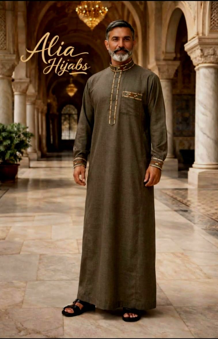 Army Green / Golden & Honey Embroidery - Alia Hijabs