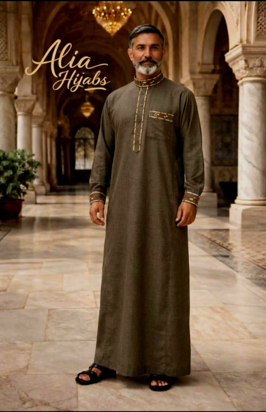 Army Green / Golden & Honey Embroidery - Alia Hijabs