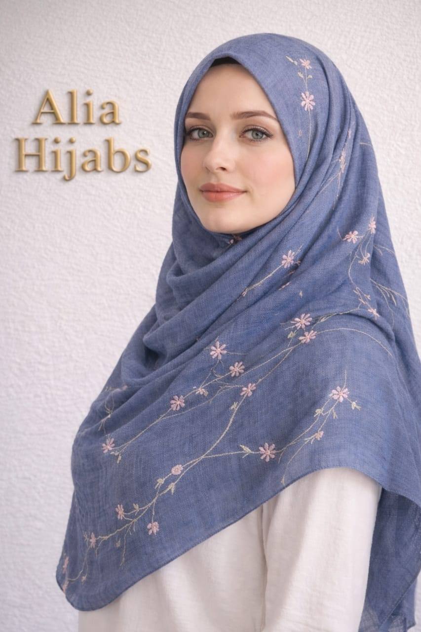 Denim Blue/Pink Cotton Shawl 7945
