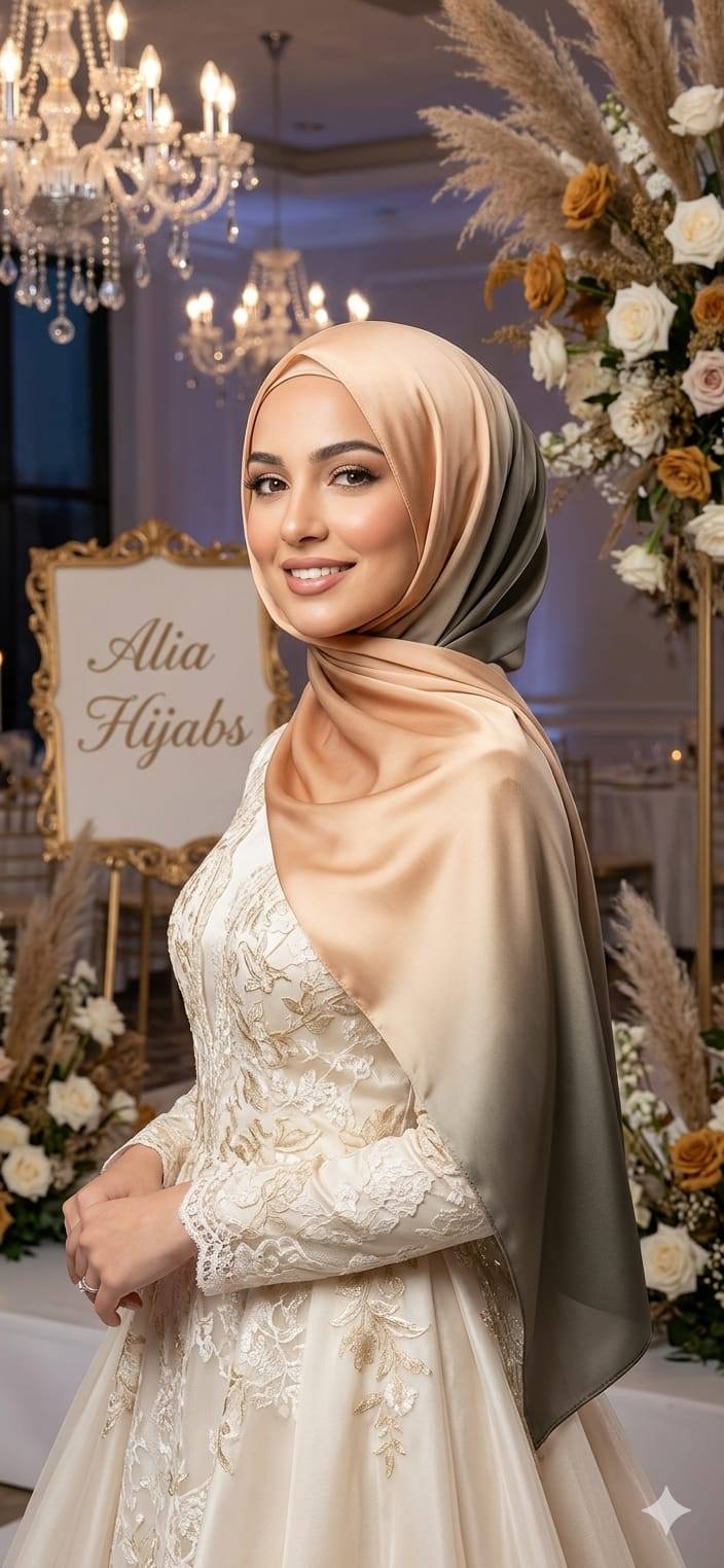 Green & Champagne Soft Satin Shawl