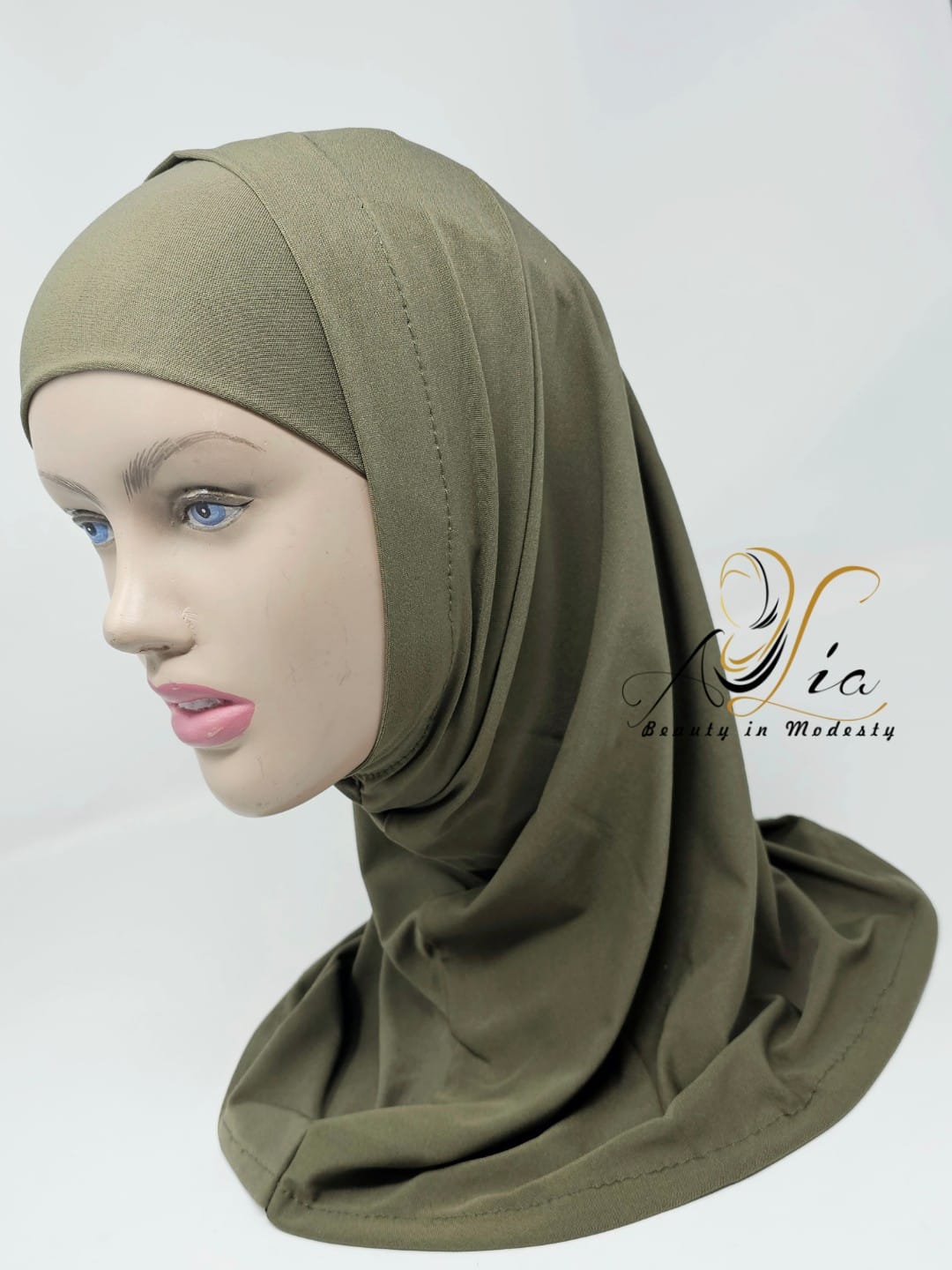Layal Green Blend Plain 2 Pc Lycra Hijab