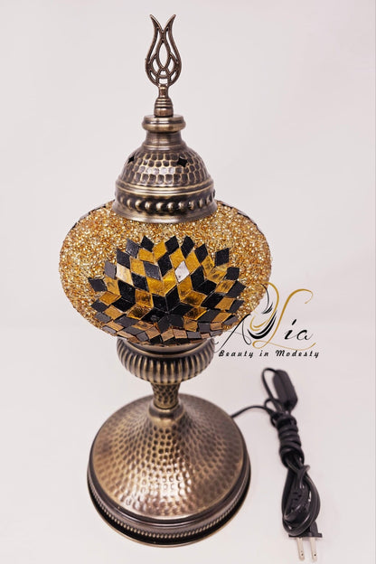 Antique Mosaic Vintage Lamp, Brown & Gold, 16.5"