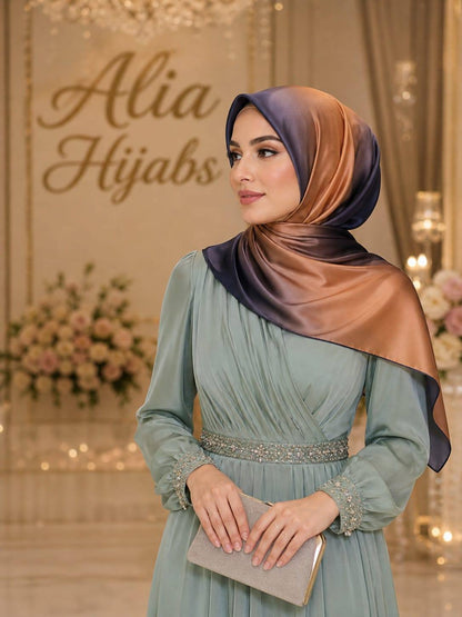 Navy Blue & Light Salmon Soft Satin Shawl