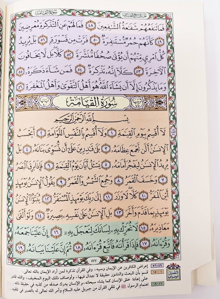 X Large indexed Colored Subject Mushaf/Quran With CD مصحف الشام المفهرس مع التفسير الموضوعي