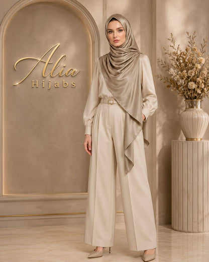 Light Olive Double Face Luxury Soft Satin Cashmere Blend
