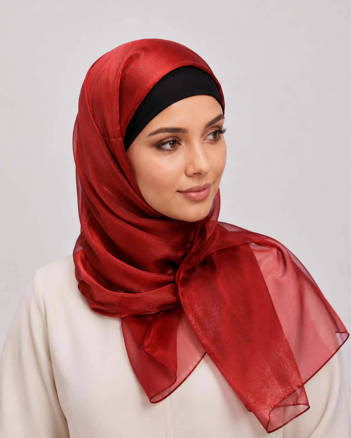 Red Maroon Organza Shawl 02