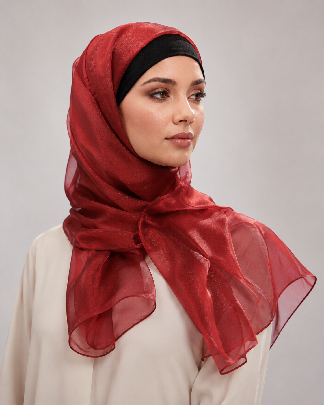 Red Maroon Organza Shawl 02
