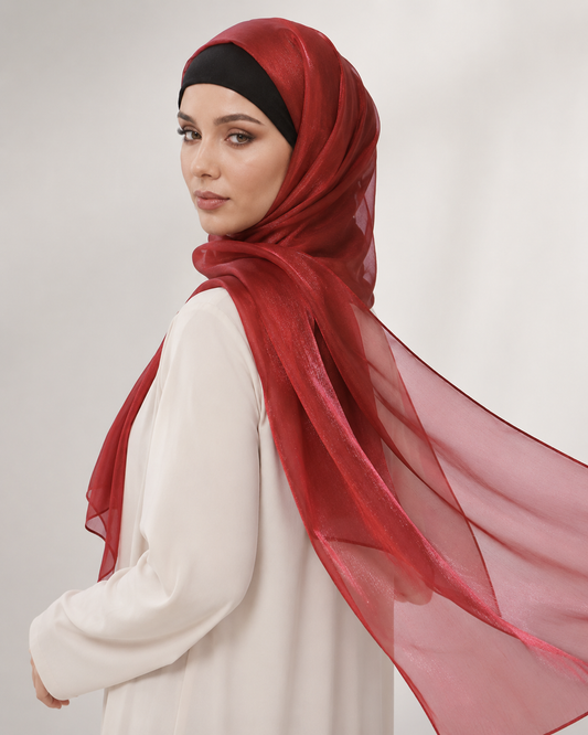 Red Maroon Organza Shawl 02
