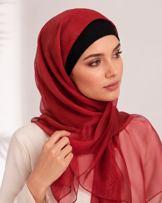 Red Maroon Organza Shawl 02
