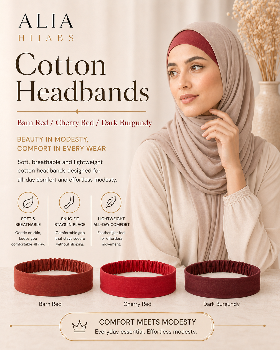 Barn Red/Cherry Red/Dark Burgundy Cotton Headbands