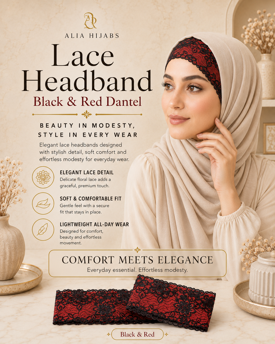 Black & Red Lace/Dantel Headband