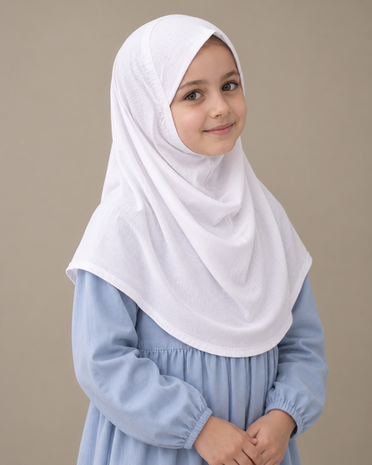White Cotton Jacquard 1 P. Little Girls' Hijab